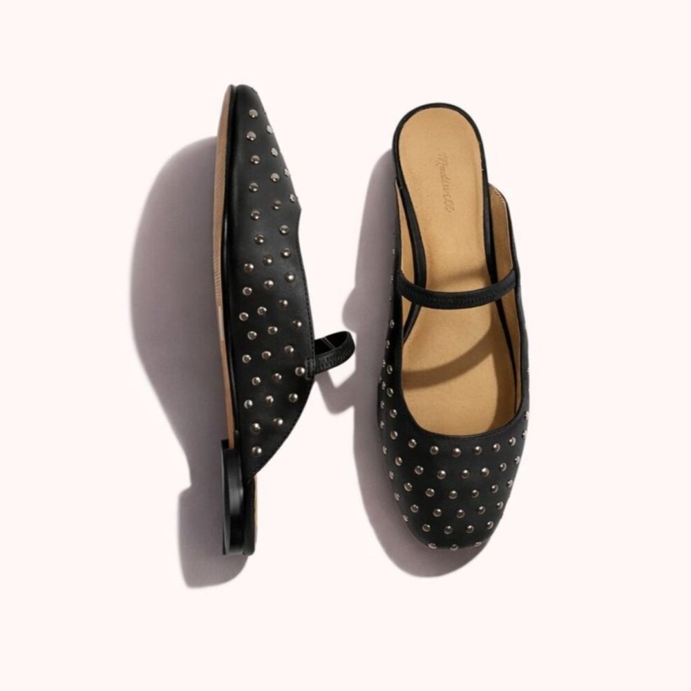 Madewell The Greta Ballet Flat Mule Women's Size 9M True Black Multi Stud Detail - Picture 1 of 16